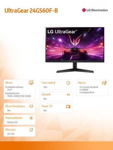 LG 24" Monitor 24GS60F-B IPS FHD 180Hz 1ms HDR10