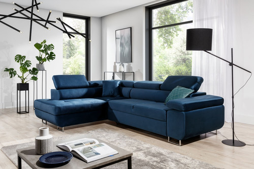Corner sofa-bed Annabelle, left, dark blue