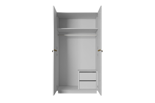 Wardrobe Nicole with Drawer Unit 100 cm, matt white, gold handles