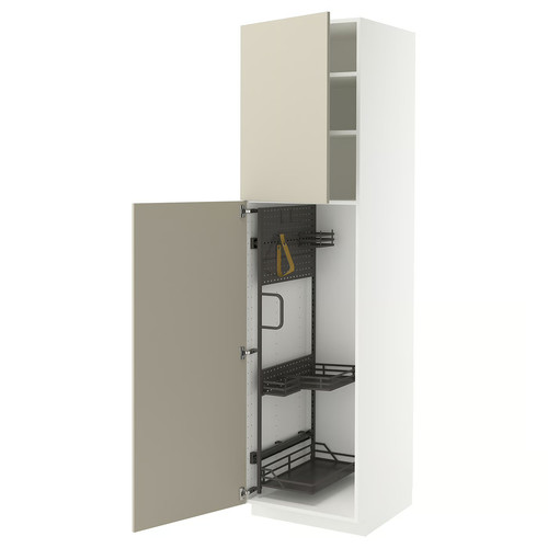 METOD High cabinet with cleaning interior, white/Havstorp beige, 60x60x220 cm