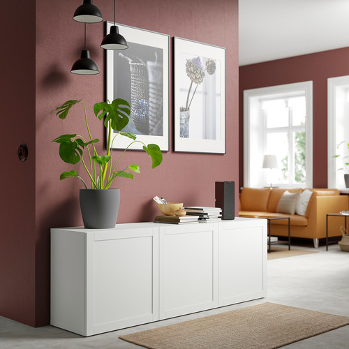 BESTÅ Storage combination with doors, white, Hanviken white, 180x42x65 cm
