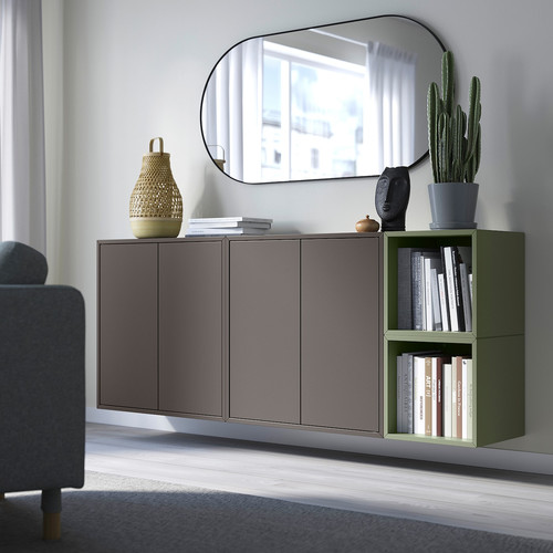 EKET Wall-mounted cabinet combination, dark grey/grey-green, 175x35x70 cm