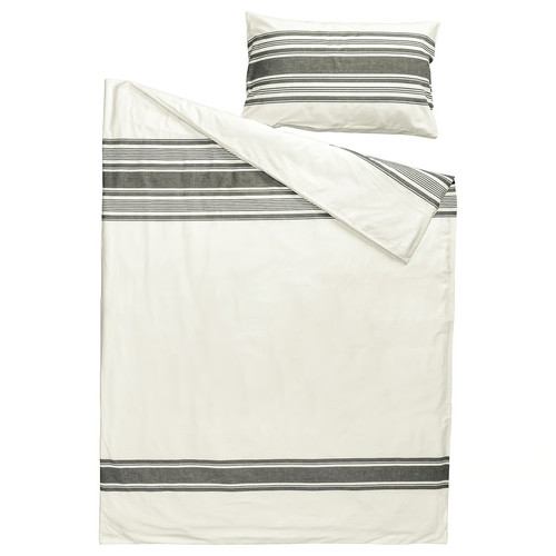 JÄTTEFRÄKEN Duvet cover and pillowcase, white/dark grey, 150x200/50x60 cm