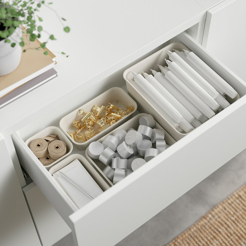 BESTÅ Storage combination with drawers, white, Hedeviken/Stubbarp oak veneer, 180x42x74 cm