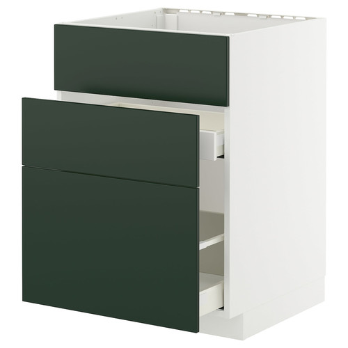 METOD/MAXIMERA Base cab f sink+3 fronts/2 drawers, white/Havstorp deep green, 60x60 cm