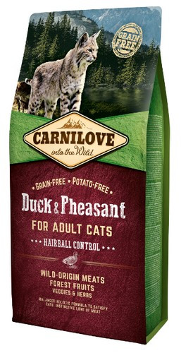 Carnilove Cat Duck & Pheasant Hairball Control Dry Food 6kg