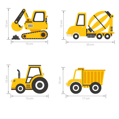 Wall Sticker Set - Construction Vehicles Yellow