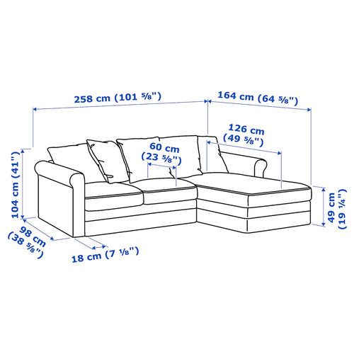 GRÖNLID 3-seat sofa with chaise longue, Ljungen medium grey