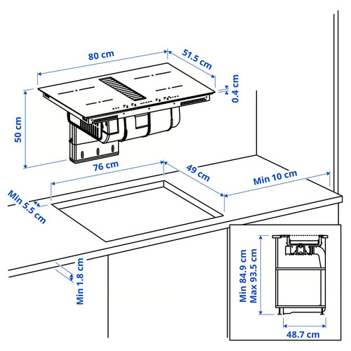 TÄCKNAN Ind hob/int extractor w recirc kit, IKEA 300/black