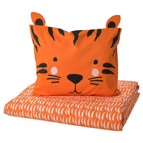NATTHÄGER Duvet cover and pillowcase, orange/tiger, 150x200/50x60 cm