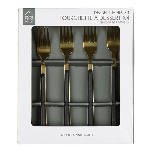 Set of 4 Dessert Forks, gold/black