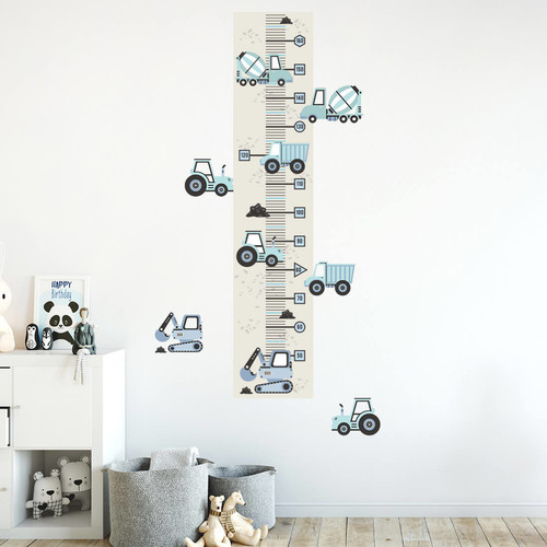 Wall Height Chart Height Measure 50-160cm | Construction Vehicles Blue
