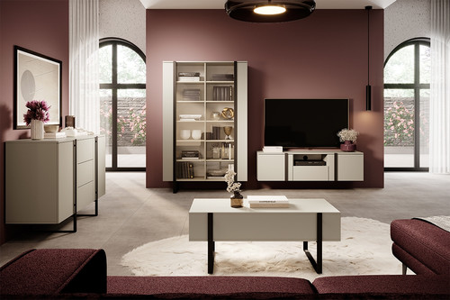 Wall-Mounted TV Cabinet Verica 150 cm, cashmere/black handles