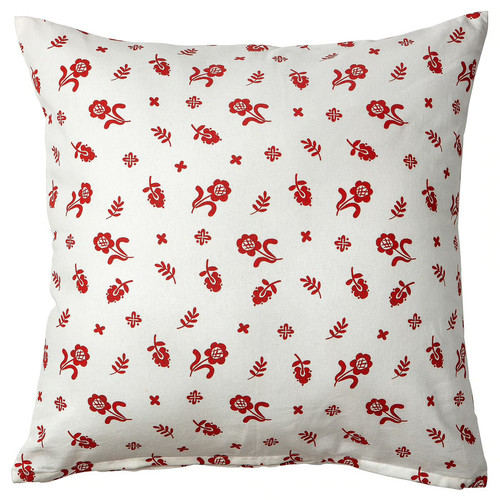 TÅGSÄCKMAL Cushion cover, white/floral pattern, 50x50 cm