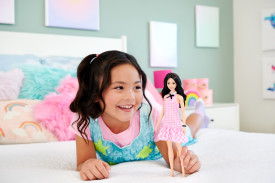 Barbie Fashionistas Doll #224 With Black Hair, Pink Gingham Dress, 65th Anniversary HRH21 3+