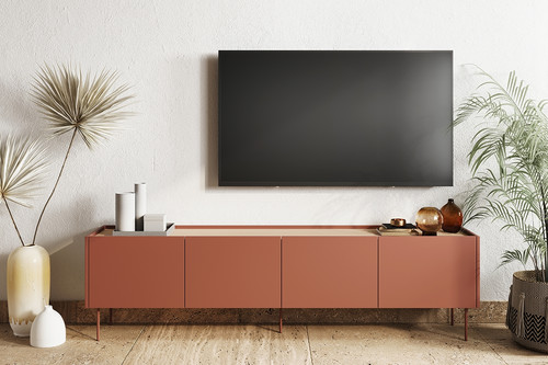 Four-Door TV Cabinet Desin 220, ceramic red/nagano oak