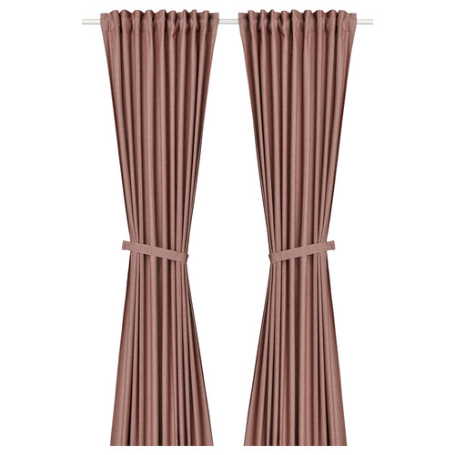 LENDA Curtains with tie-backs, 1 pair, brown-red, 140x300 cm