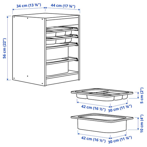 TROFAST Storage combination with boxes/tray, grey grey/green, 34x44x56 cm