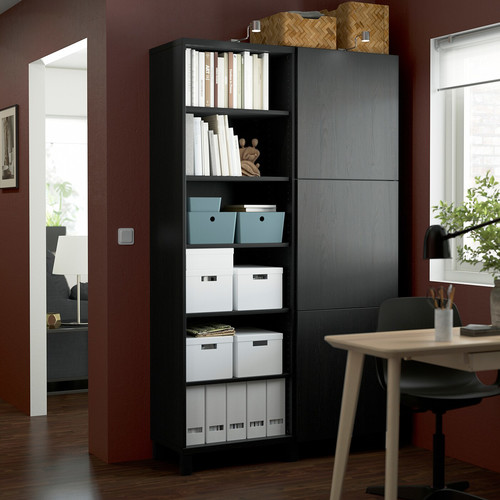 BESTÅ Storage combination with doors, black-brown, Lappviken/Stubbarp black-brown, 120x42x202 cm