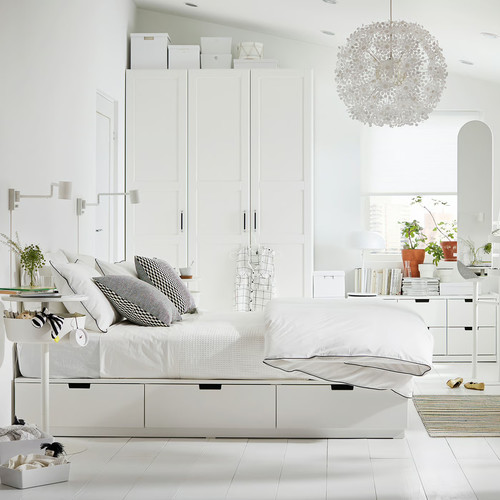 NORDLI Bed frame with storage and mattress, white/Valevåg extra firm, 160x200 cm