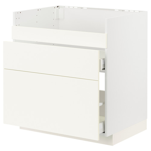 METOD / MAXIMERA Base cb f HAVSEN snk/3 frnts/2 drws, white/Vallstena white, 80x60 cm