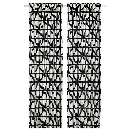 VINTEROXBÄR Curtains, 1 pair, white/black, 145x300 cm
