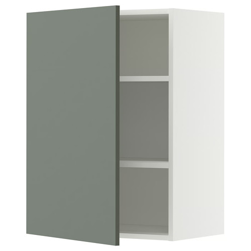METOD Wall cabinet with shelves, white/Nickebo matt grey-green, 60x80 cm