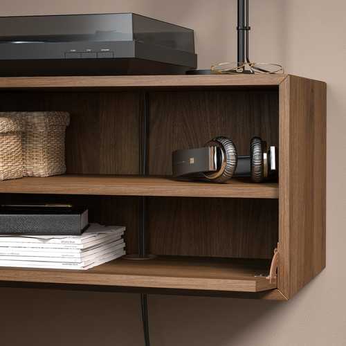 EKET Wall mounted media shelf w rail, brown/walnut effect, 70x35x35 cm