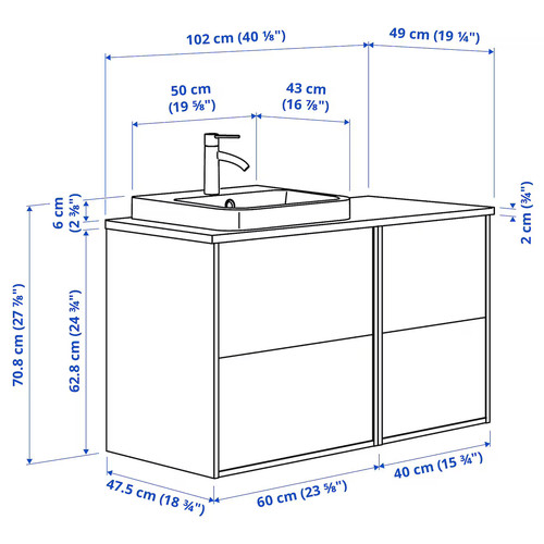 ÄNGSJÖN / BACKSJÖN Wash-stand/wash-basin/tap, high-gloss white/bamboo, 102x49x71 cm