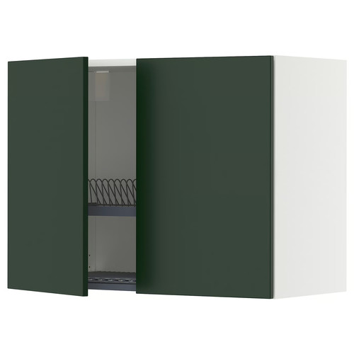 METOD Wall cabinet w dish drainer/2 doors, white/Havstorp deep green, 80x60 cm