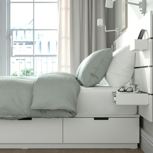 NORDLI Bed frame with storage and mattress, with headboard white/Valevåg extra firm, 140x200 cm