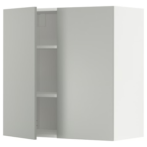 METOD Wall cabinet with shelves/2 doors, white/Havstorp light grey, 80x80 cm