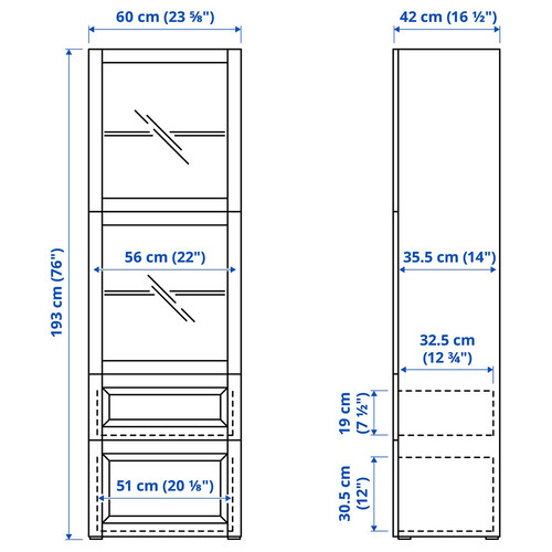 BESTÅ Storage combination w glass doors, dark grey Lappviken/Sindvik dark grey, 60x42x193 cm