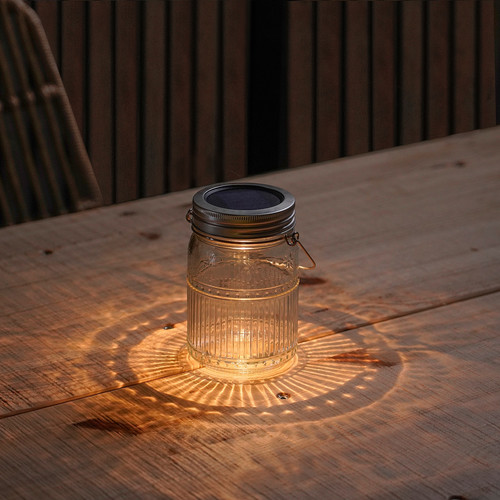 SOLVINDEN LED solar-powered table lamp, outdoor/jar clear, 15 cm