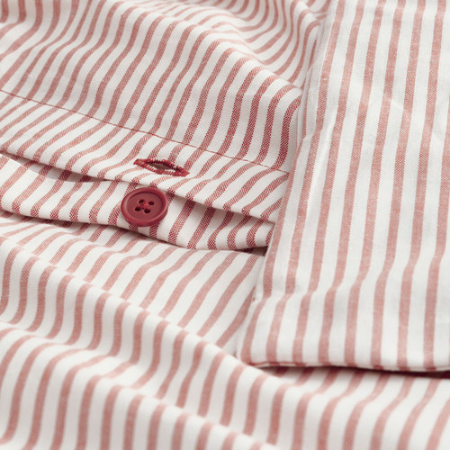 SOLFIBBLA Duvet cover and pillowcase, white red/stripe, 150x200/50x60 cm
