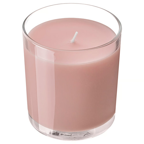 LOTSFÅGEL Scented candle in glass, Red berries light pink, 40 hr