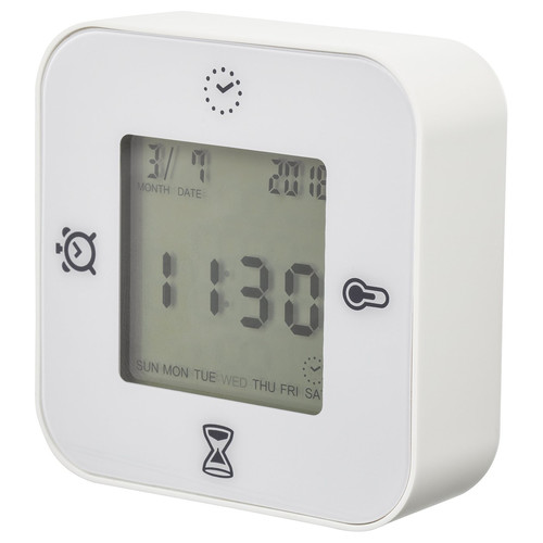 KLOCKIS Clock/thermometer/alarm/timer, white, 7x7 cm