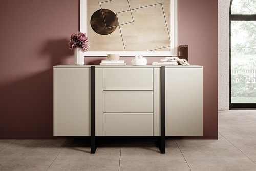 Cabinet with 2 Doors & 3 Drawers Verica 150 cm, cashmere/black legs