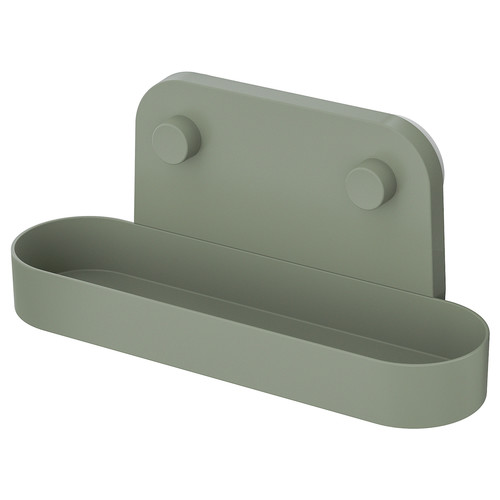 ÖBONÄS Wall shelf with suction cup, grey-green, 28 cm