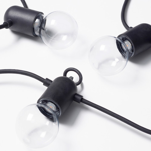 SVARTRÅ LED lighting chain with 12 lights, black/outdoor