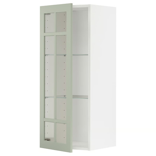 METOD Wall cabinet w shelves/glass door, white/Stensund light green, 40x100 cm