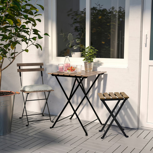 TÄRNÖ Stool, black/light brown stained, 30x42 cm