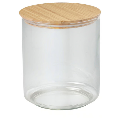 EKLATANT Jar with lid, clear glass/bamboo, 2.3 l