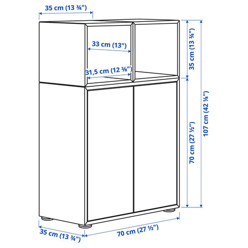 EKET Cabinet combination with feet, white/white stained oak effect, 70x35x107 cm