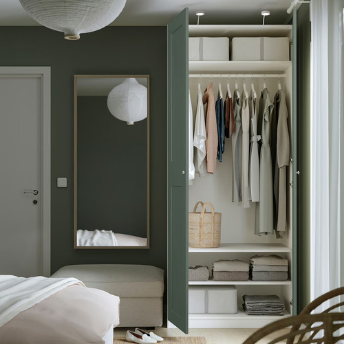 PAX / GRIMO Wardrobe combination, white/grey-green, 100x60x236 cm
