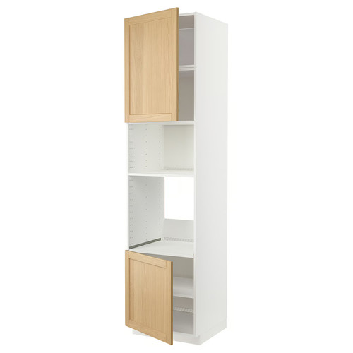 METOD Hi cb f oven/micro w 2 drs/shelves, white/Forsbacka oak, 60x60x240 cm
