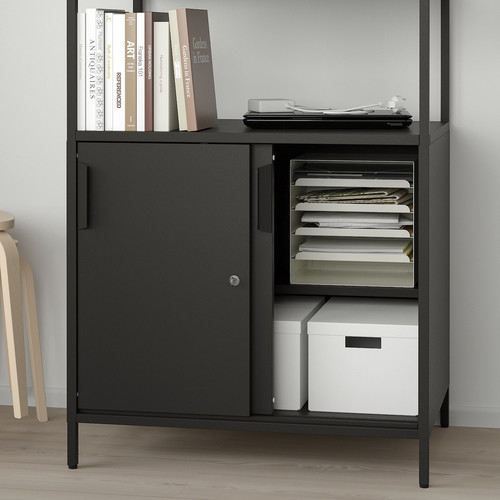 TROTTEN Cab w sliding doors/noticeboard, anthracite, 80x180 cm
