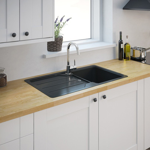 Cooke&Lewis Granite Kitchen Sink Arber 1 Bowl with Drainer, black