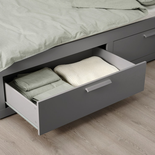BRIMNES Day-bed w 2 drawers/2 mattresses, grey/Vannareid firm, 80x200 cm