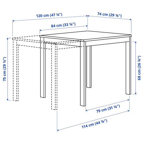 VIHALS / VIHALS Table and 4 chairs, white/white, 84/120x74 cm